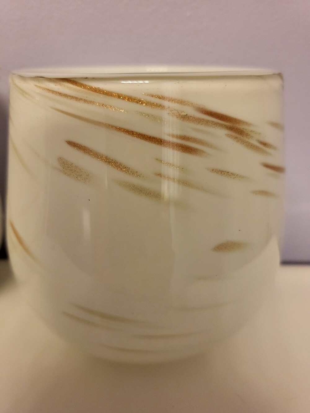 Set of 2 Murano Handblown White Glass Votive Holders with Gold Brushstrokes - Picture 11 of 13